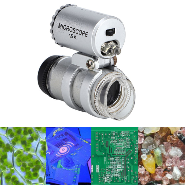 Minimikroskop Lommeforstørrelse Lup Forstørrelsesglassmykker med LED-lys (45x)