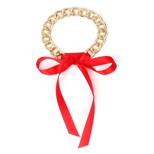 Fashionabla kvinnor Lady Girl Nyckelbenskedja Halsband med rosettbandsmycken (röd)