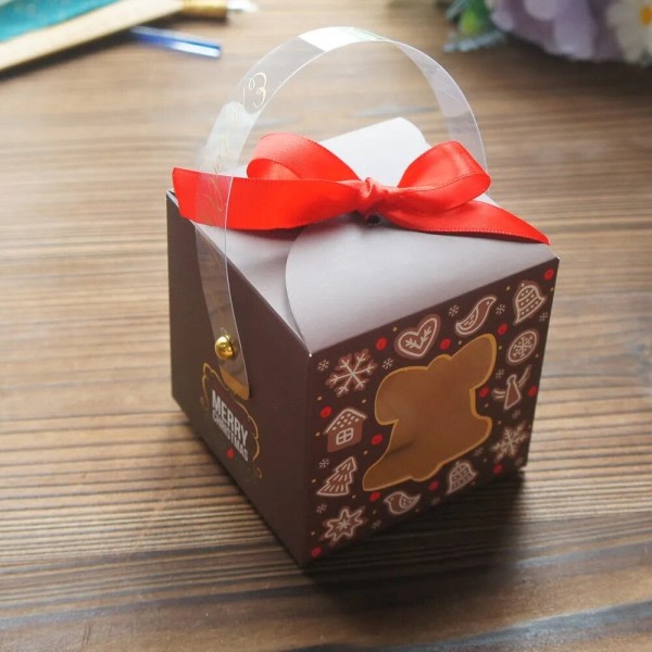 12 bitar jul paper box med vindu håndtag godis box tvål ljus kaka godis lille gåva förpackning
