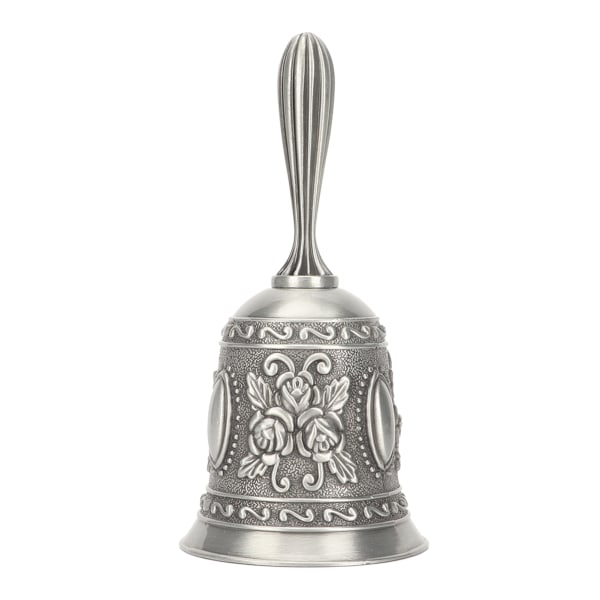 Vintage Hand Bell Flower Carving zinklegering Hand Ring Bell för Bar Bröllop Skola Silver