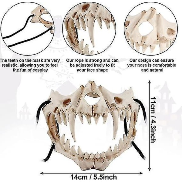 Japansk Halloween-maske i harts, halv ansiktsmask, dödskalle, skrämmande mask, cosplay, dekorativ