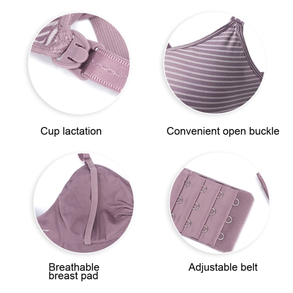 Trådløs amme-bh med stripemønster Anti sagging undertøy til gravide kvinner (lilla XL)