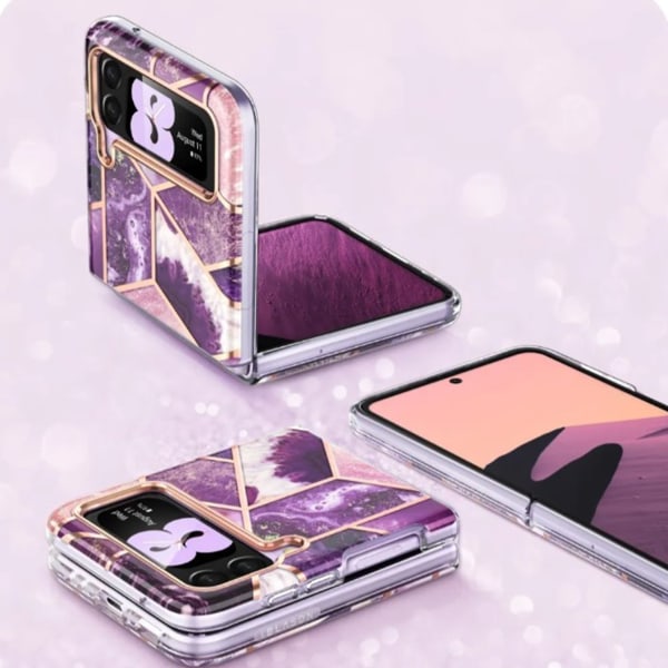 Telefonveske tynt lys Mobiltelefon beskyttelsesdeksel for Samsung Galaxy Z Flip 3 Rose gull galvanisering lilla