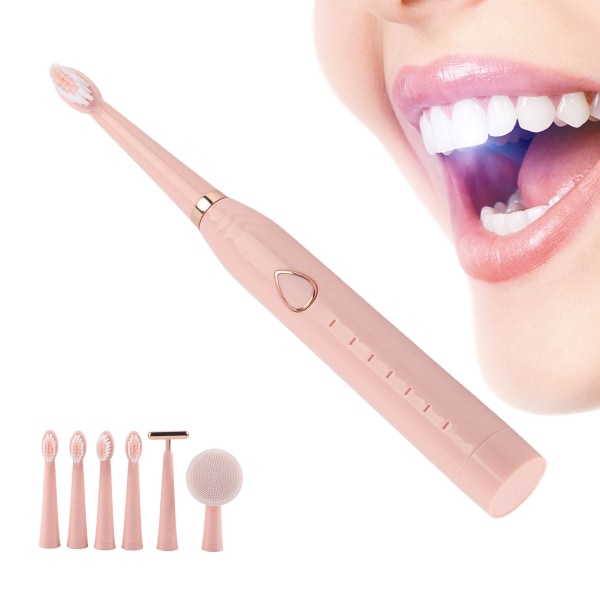 Multifunktionel elektrisk tandbørste Blød børste Hår Ansigtsmassage Automatisk tandbørste Pink
