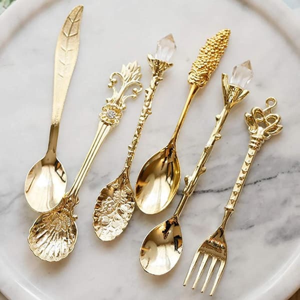 Dessert Skeer og Dessertgaffel, 6 dele - Guld