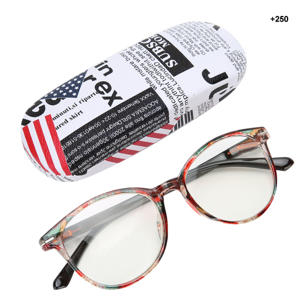 Muodikkaat lukulasit Vanhusten Presbyopic Silmälasit Kannettavat silmälasit Säilytyslaatikolla (+250 Tea Color Frame)