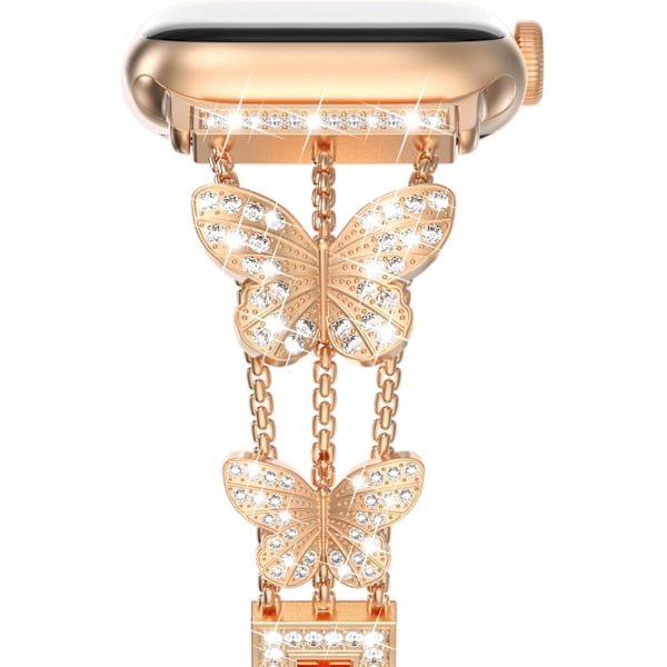 Armbånd kompatibelt med Apple Watch Dame Bling Sommerfugl Mode Metal Bling Rustfrit Stål Lænke Remme Erstatningsbånd Rosaguld Rosegold 38/40/41mm
