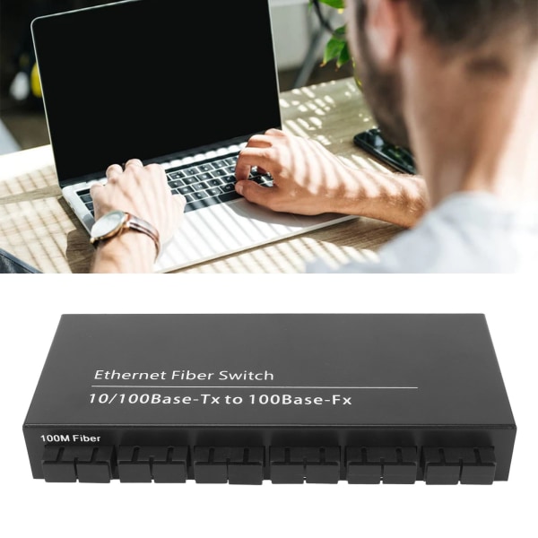 Ethernet optisk switch 8 portar 10 100 Mbps Tx1310nm LED-indikator Plug and Play Ethernet Fast Switch för nätverk 100?240V EU-kontakt