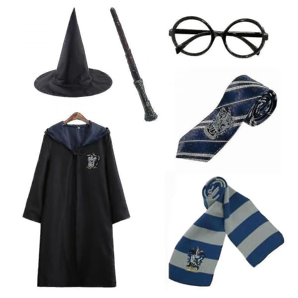 Harry Potter 6st Set Magic Wizard Maskerad Cape Kostym Z blå 155cm (11-12 år)