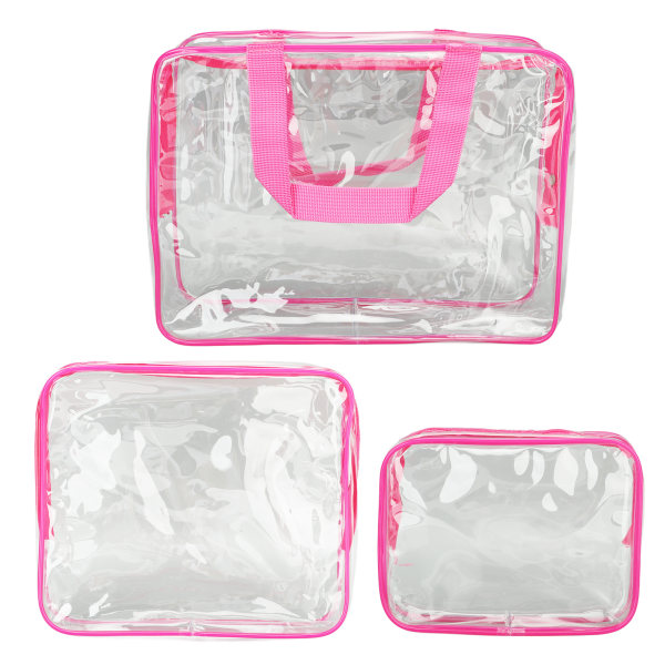 3 stykker klare rejsetasker Vandtætte bærbare gennemsigtige kosmetiske makeuptasker til frokost Fitness Svømning Opbevaring Rose Rød