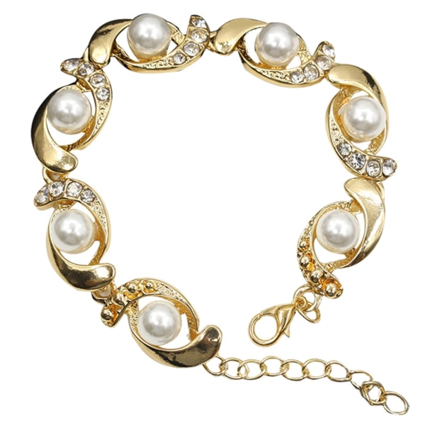 Mode Rhinestone Pearl Dame Armbånd Casual Armbånd Armring Smykker Gave (Guld)
