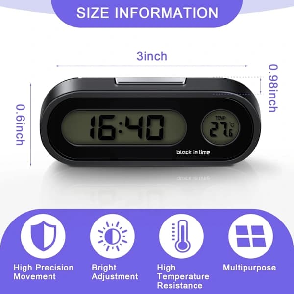 Pack Car Digital Clock, 2 in 1 Digital Clock with Thermometer for Car Dashboard