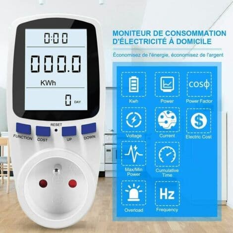 Wattmeter Plugg - Energimåler A185V 264V - LCD-skjerm.pa