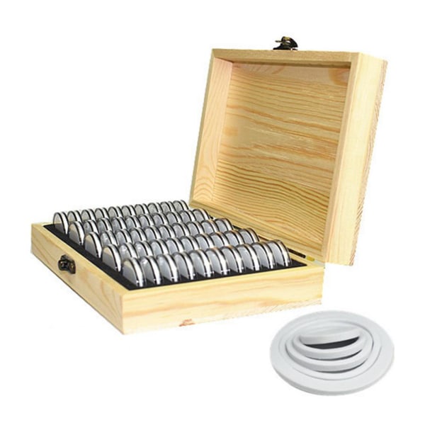 Säädettävä 50 kolikon säilytystyökalu Pyöreä kolikon säilytys puinen laatikko juhlarahojen keräystyökalu