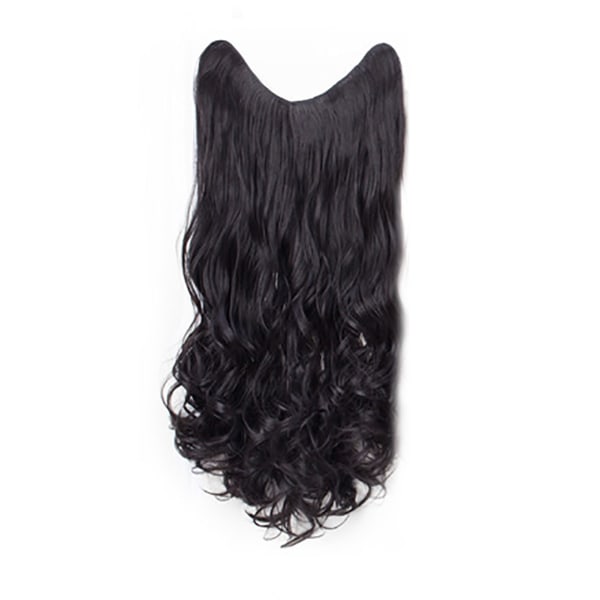 Hårförlängningsstycke Universal, ett stycke för kvinnor, U-formad osynlig omärkt syntetisk peruk, svart lockigt 60 cm / 23,6 tum