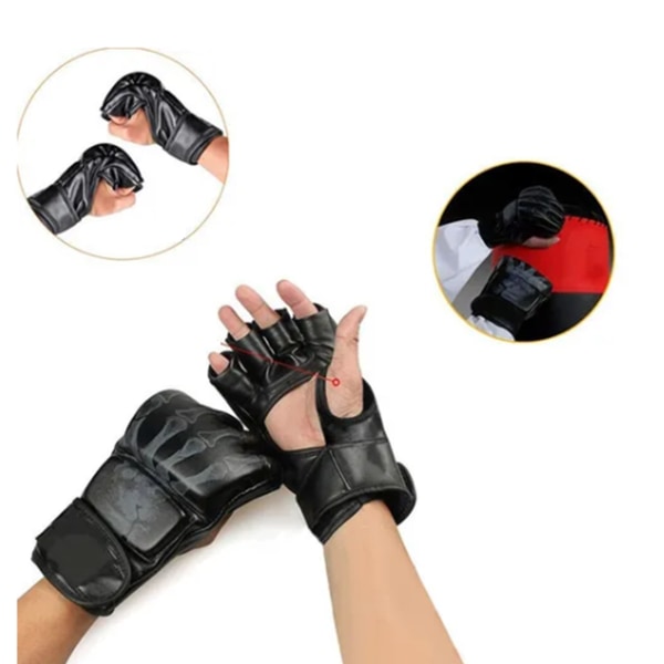 Half Finger Sports Handskar Ergonomiska PU-läder Boksäckshandskar Träningshandskar för sandsäckar