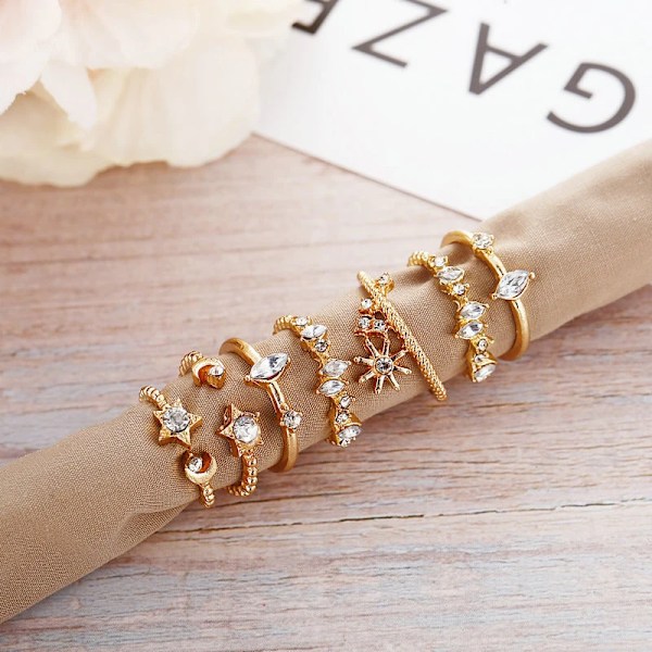 Nye vintage guld krystalringe 2022 Bohemian Moon Star Ring til kvinder