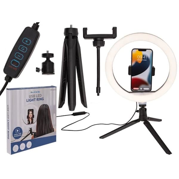 Selfie-lampe med stativ for mobil - LED Hvit