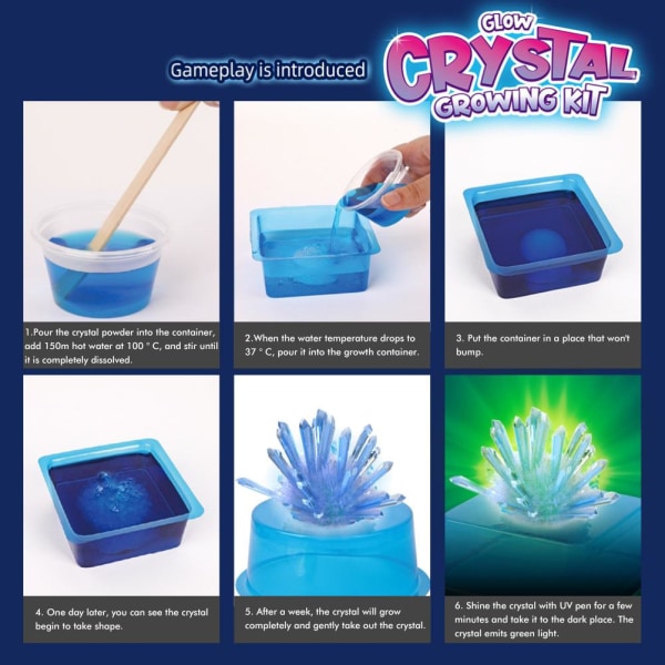 Pimeässä hohtava kristallinkasvatuspakkaus Kristallien valmistussarja Helppo tee-se-itse -kokeilulelu Tiede-kokeilusarja Opetuslahja lapsille