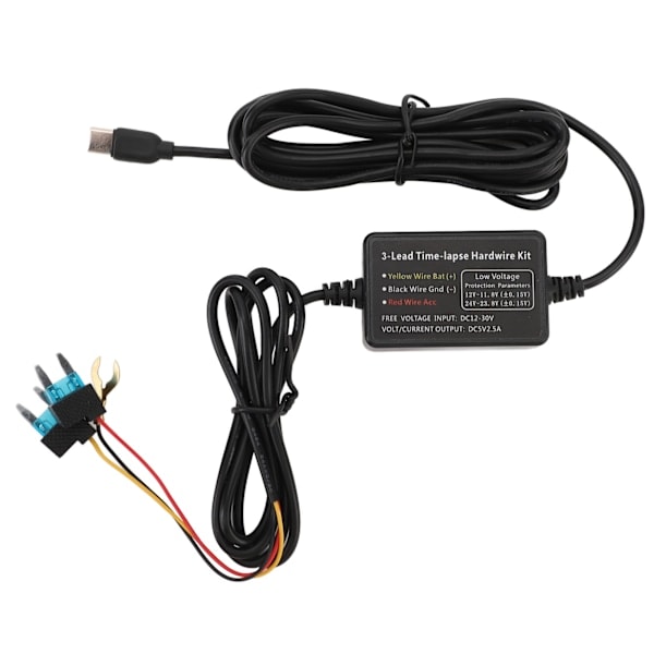 Type C Dash Cam Hardwire Kit 12V‑30V til 5V Dash Kamerastrømkabel for GPS Strømforsyning Radardetektorer og Mer