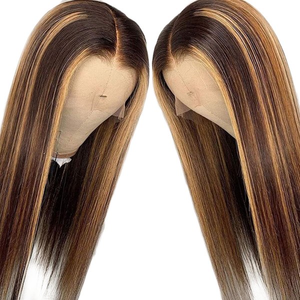 Kvinder lige paryk Mode guld gradient brun paryk front paryk split langt lige hår paryk