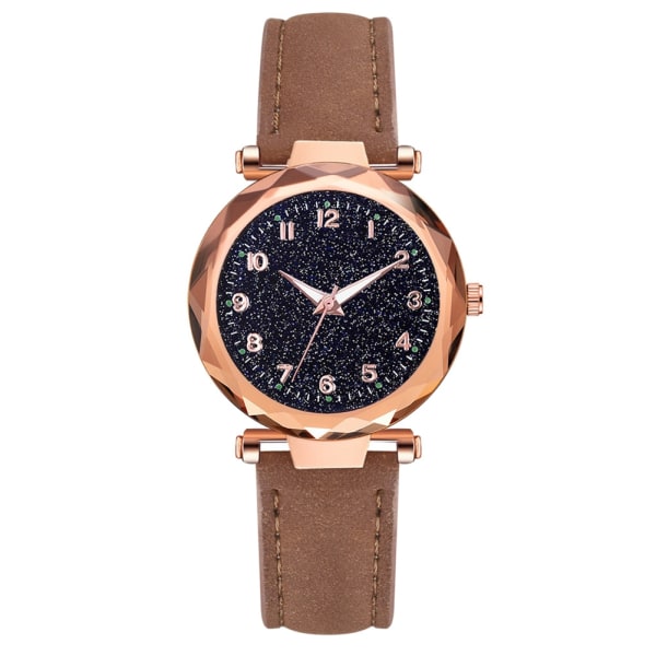 Dame Dame Justerbar PU-reim Armbåndsur Rundskive Quartz Casual Watch Brun