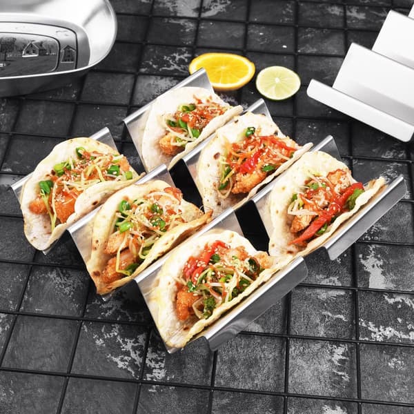 Tacoholder 4-pak - Rustfrit Stål Taco Stativ Serveringsbakke
