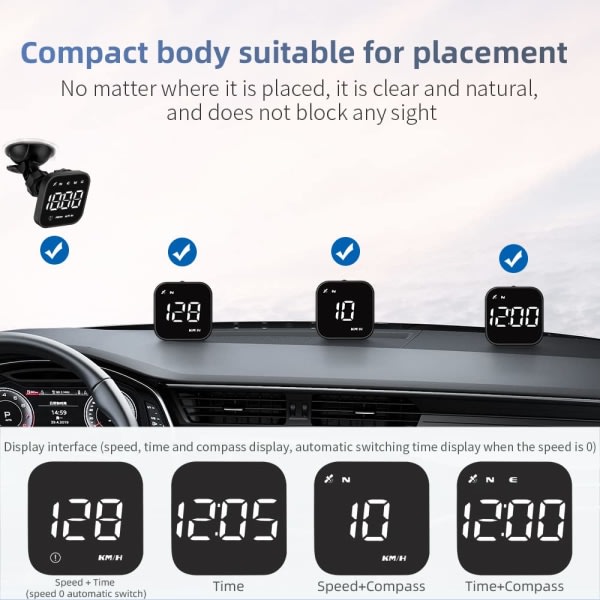 Digital GPS Speedometer, VEESA Car Universal HUD Head Up Display, GPS Smart Gauge Speedometer