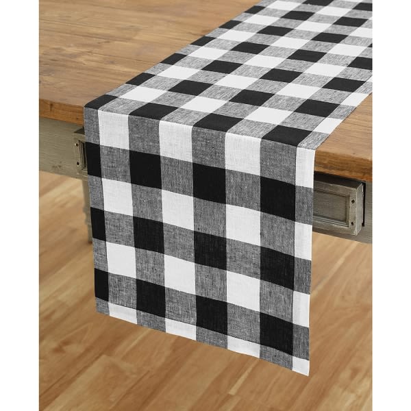 Buffalo rutig bordslöpare i rent linne – svarta och vita rutor