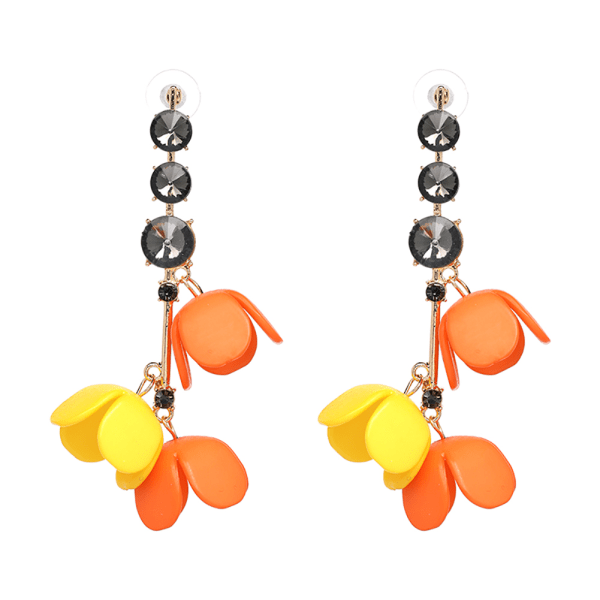 Fashionabla kvinnor Blomsterhänge Legering Långa Dingla örhängen Smycken Present (orange)