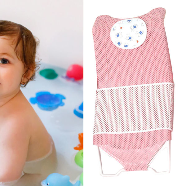 Baby-bade-netstativ Universal Justerbar Højde Komfortabel Stabil Baby-badesædestøtte til hjemmerejse Pink, pude, skridsikker pude