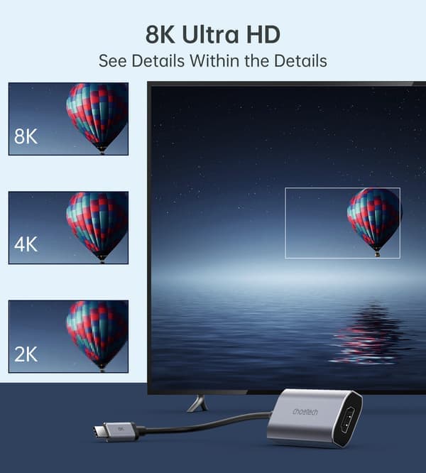Choetech Hub, USB-C -liitin HDMI:hin, harmaa—pa