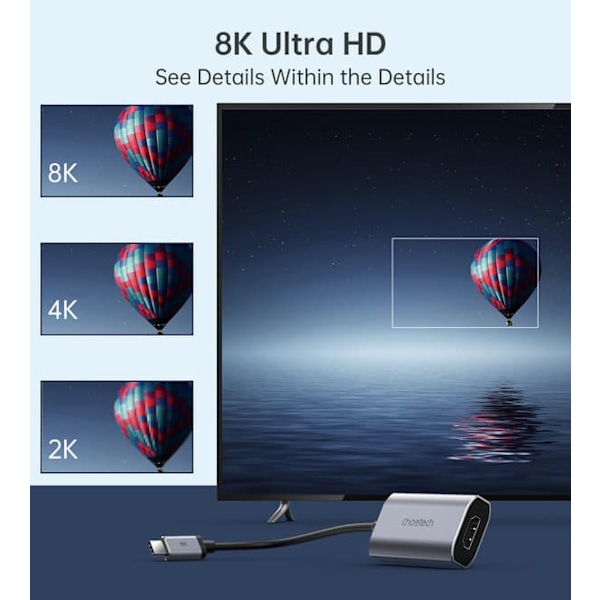 Choetech Hub, USB-C stik til HDMI, grå—pa