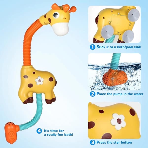 Giraff Babybadeleker, Automatisk Sprinkler Sugekopp Badeleke for Småbarn 1-3, Badekarleker Vann