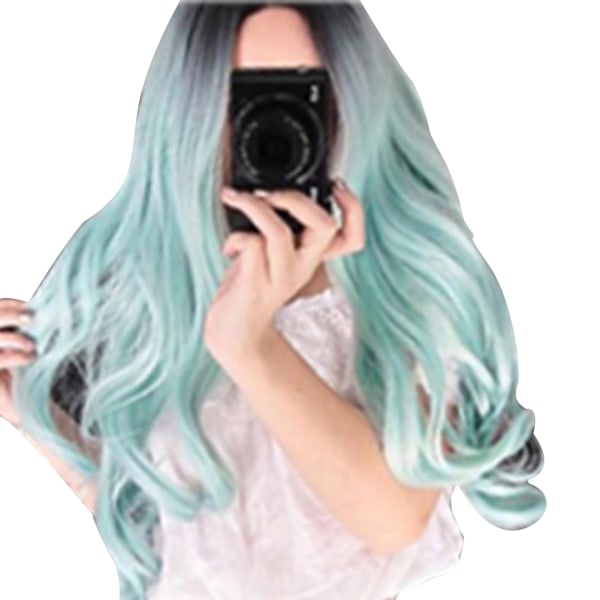 Naisten peruukki gradientti pitkäaaltoinen kihara synteettinen hius lämmönkestävä Cosplay peruukki (vihreä)