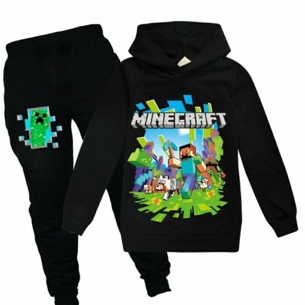 Barn Gutter Minecraft Hoodie Treningsdraktsett Langarmet Hettegenser H rosa rosa 3-4 år (120cm) pink 3-4 years (120cm)