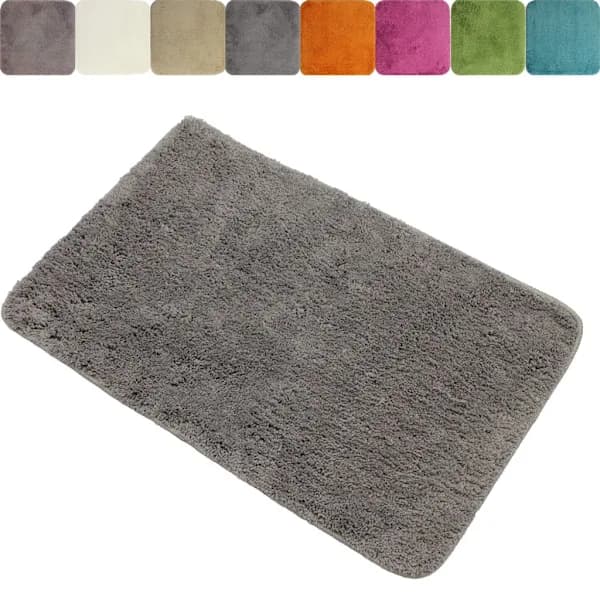 Bademåtte 50x80 cm blød og fluffy, skridsikker, absorberende (mørkegrå)