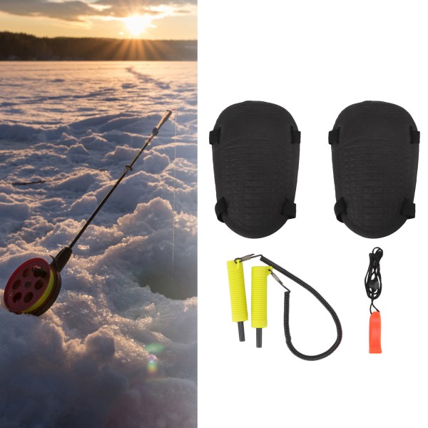 Sikkerhedsværktøj til isfiskeri Udtrækkelige ispinde, hårde EVA-knæbeskyttere og ikke-atomfløjte til beskyttelse udendørs gul