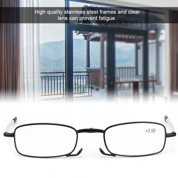 Presbyopiske briller Menn Kvinner Sammenleggbare Bærbare Anti Fatigue Lesebriller (Sort +3,00)