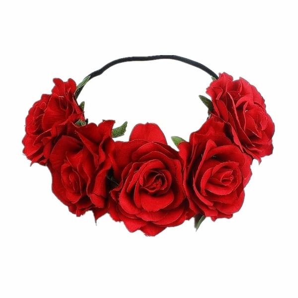 Rose Corolla Wreath Flower Pannband Festlig tiara för bröllop, passar de flesta huvudstorlekar, lätt och bekväm att bära (röd)