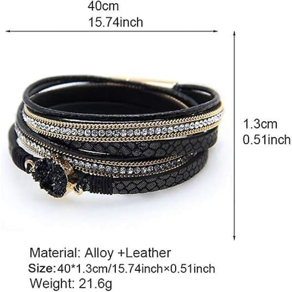 Läderarmband för Kvinnor, Boho Leopard Multilager Kristallpärlor Manschettarmband Smycken
