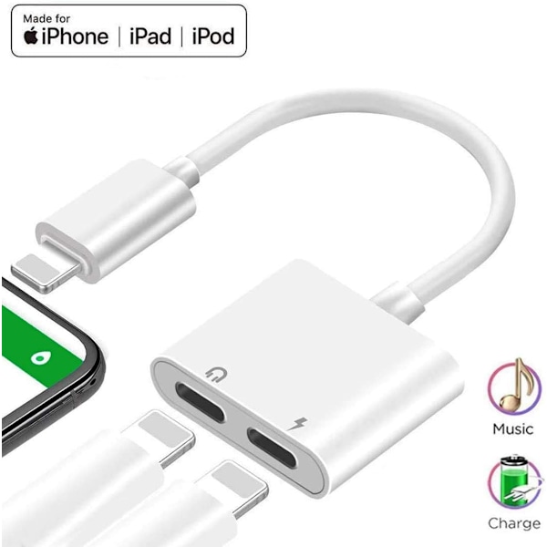 Hörlursadapter för iPhone - Splitter för Laddning och Hörlurar för iPhone 11/XR/XS/X/7/8 - Ljud, Laddning och Samtal