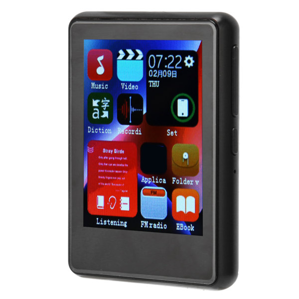 MP3-spiller Bluetooth 5.0 HD Full Touch Screen-støtte Opptak av musikkspiller med FM-radio Elektronisk bokhøyttaler Svart 4+256GB (minnekort)