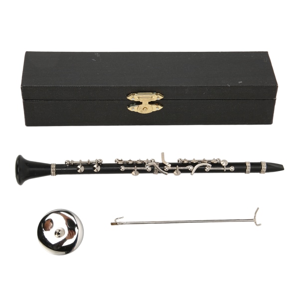Miniatyr klarinettkopi med stativ og etui Musikkinstrumentmodell Dukkehusdekorasjon 7,4 tommer