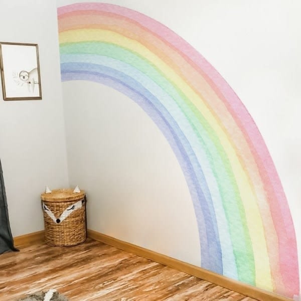 Stora akvarellregnbågsväggdekaler, Boho Rainbow väggdekal L Cherry-WELLNGS