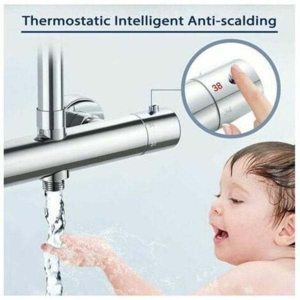 Termostatisk søjle, messing brusearmatur top G3/4 (26,4 mm) + bund G1/2 (21 mm) + center afstand (150 mm),.pa