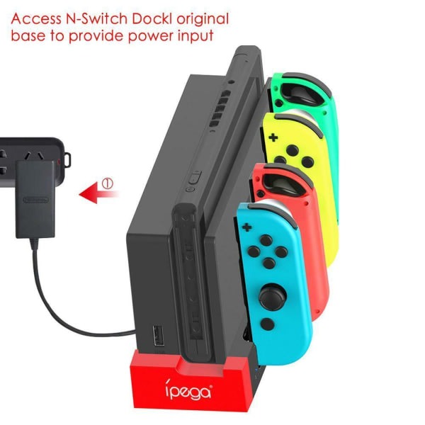 4 Port Controller Laddare Laddningsstation för Nintendo Switch Joy-Con Game svart