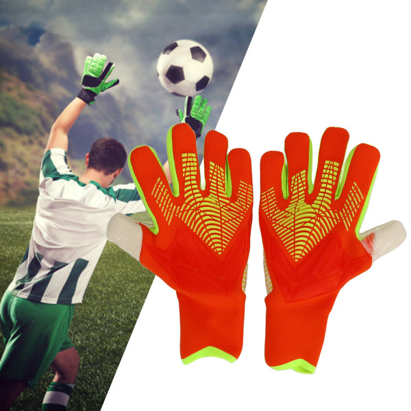 Fodboldmålmandshandsker til mænd Kvinder Latex Nylon Anti-Slip Åndbar fingerbeskyttelse Fodboldmålmandshandsker til træningskonkurrence Orange Str. 7