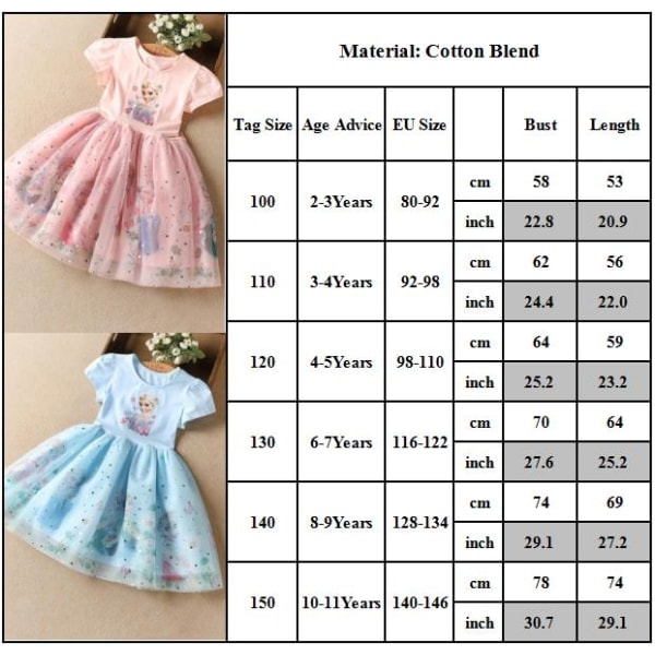 Flickor Frozen Elsa Prinsessa Tutu Tyllklänning Barn Festklänningar Z blå 110cm.pa
