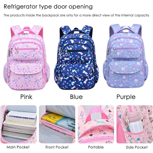 Backpack for Boys and Girls Ages 7-12, School Bag, Waterproof Kids Backpack, Multi-Compartment Backpack Pink
